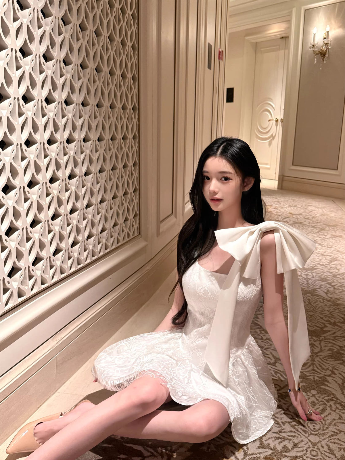 【dress】リボン付きレースキャミワンピース Q8385
