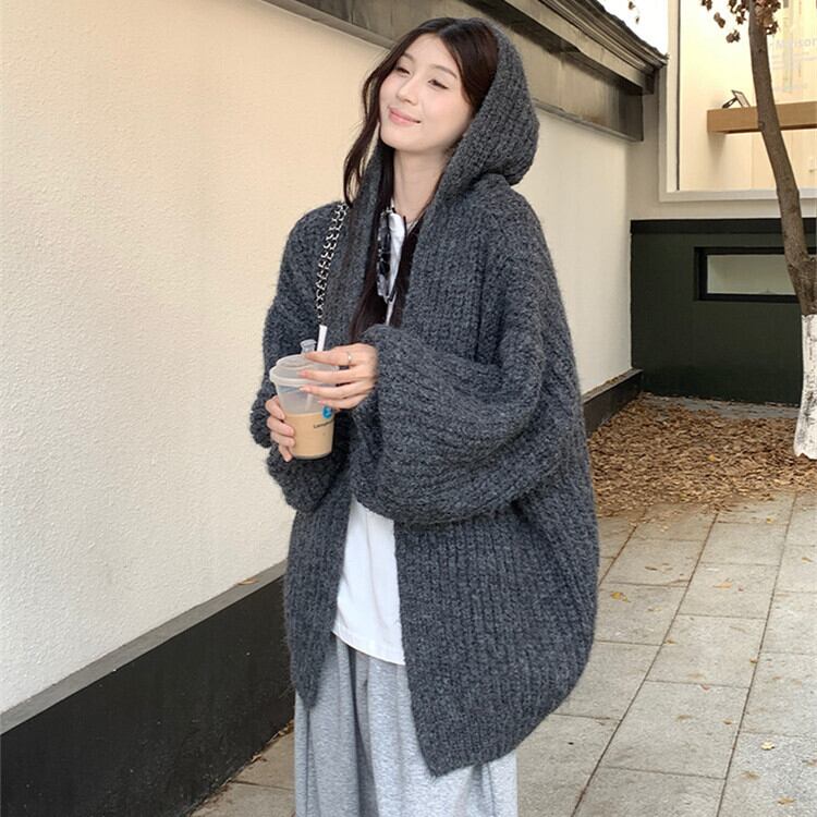【outer】フード付きニットカーデ　M27495