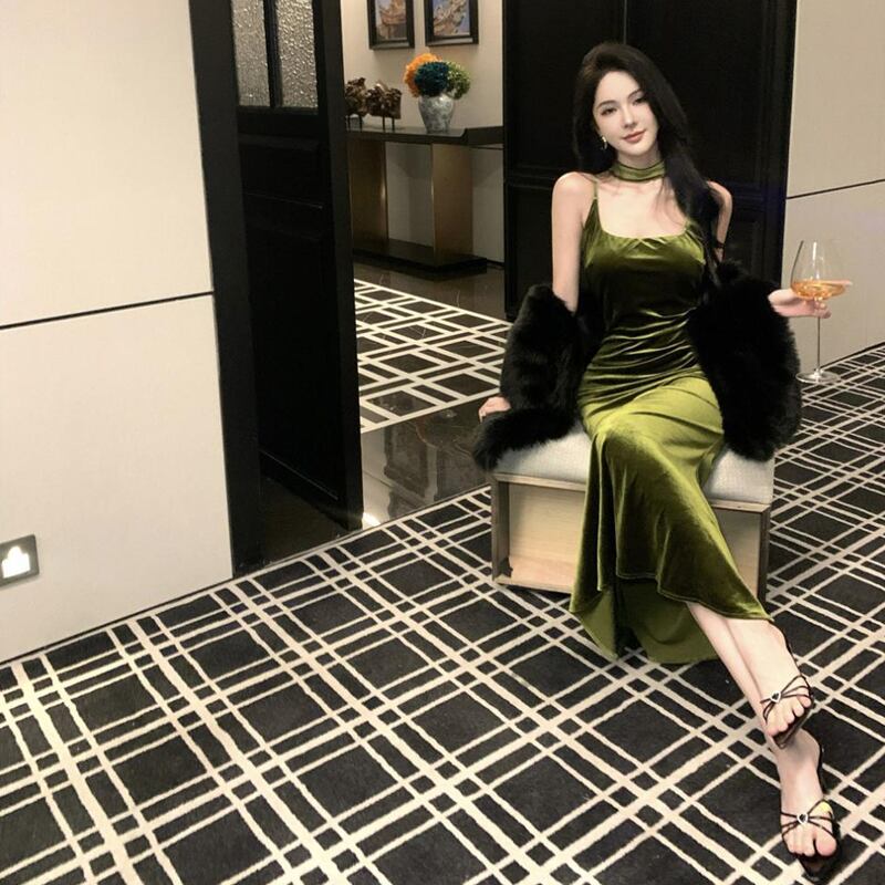 【dress】ベルベットロングキャミワンピース Q7717