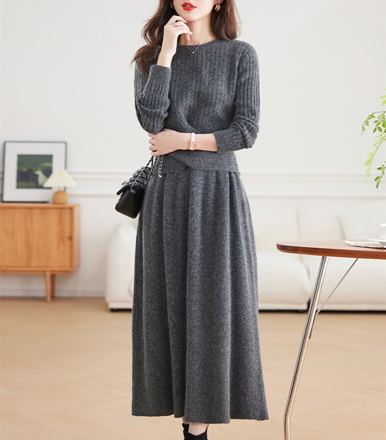 【set】シンプルニットトップス×スカートセット　N2718