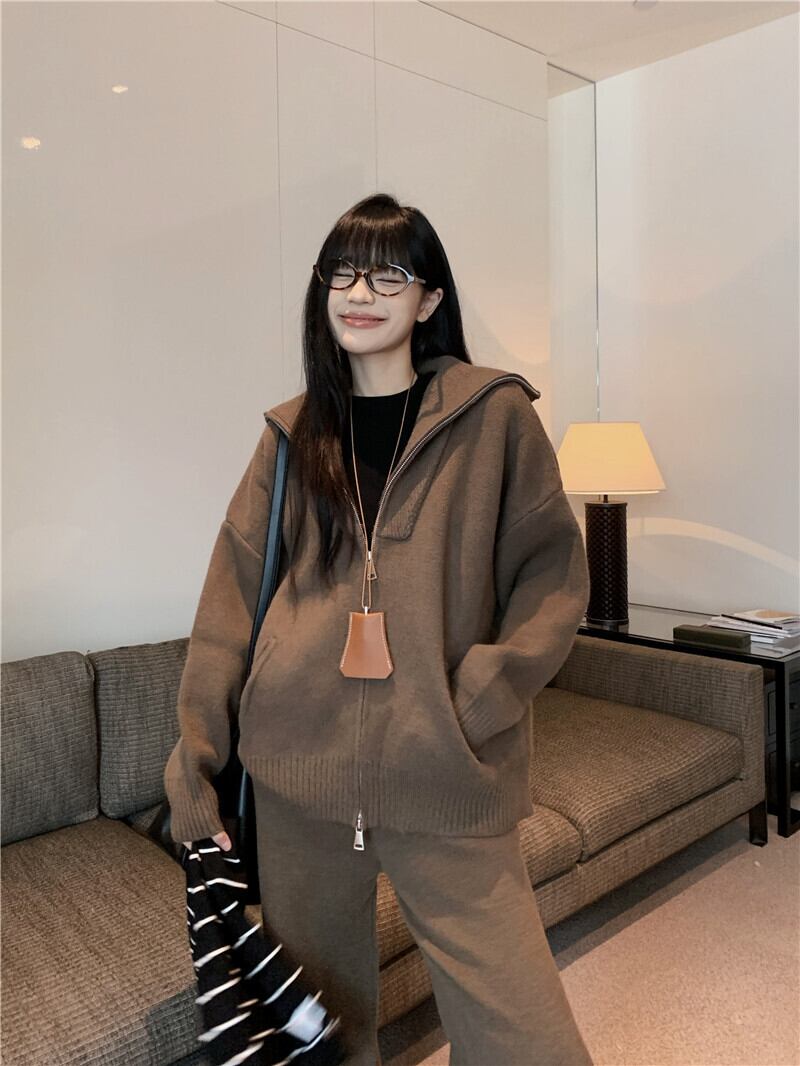 【set】ニットカーデ×ワイドパンツセット　M27220