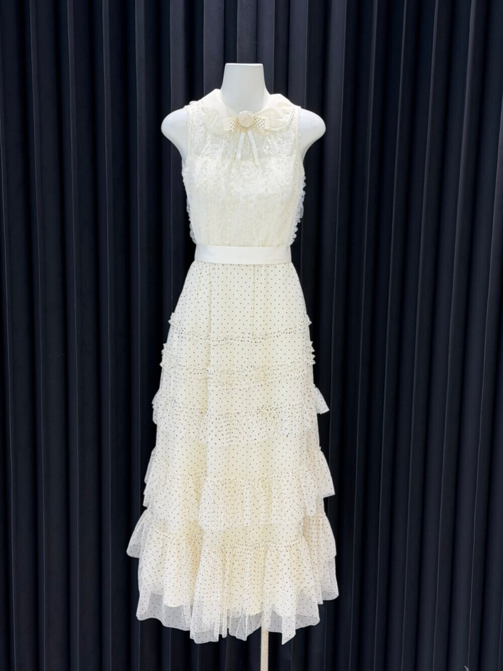 【dress】レースドッキングドットロングワンピース　N3541