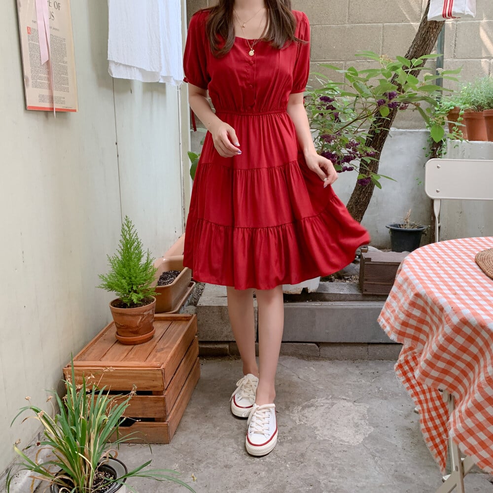 【dress】美人度アップ!気質満点スクエアネックスウィート着痩せワンピース