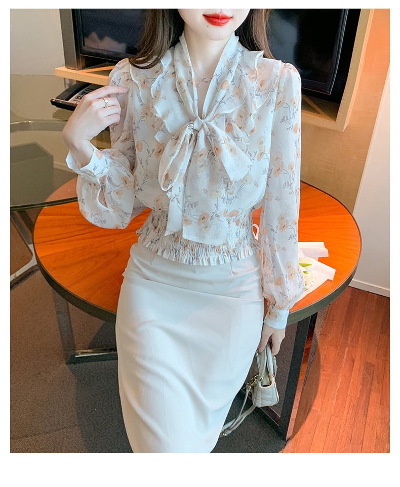 【tops】リボン付きブラウス　M29388