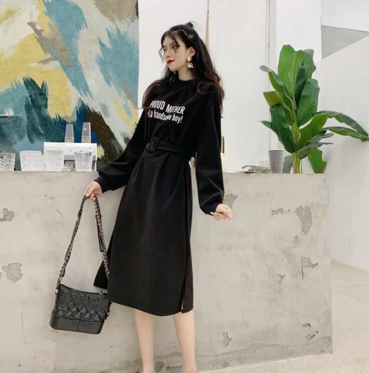 【dress】韓流スタイル好感度UP!気質満点ラウンドネック長袖パーカーワンピース G2001