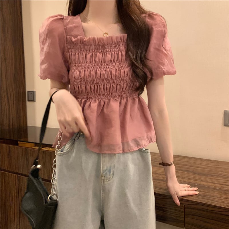 【tops】スクェアネックギャザーブラウスF7543