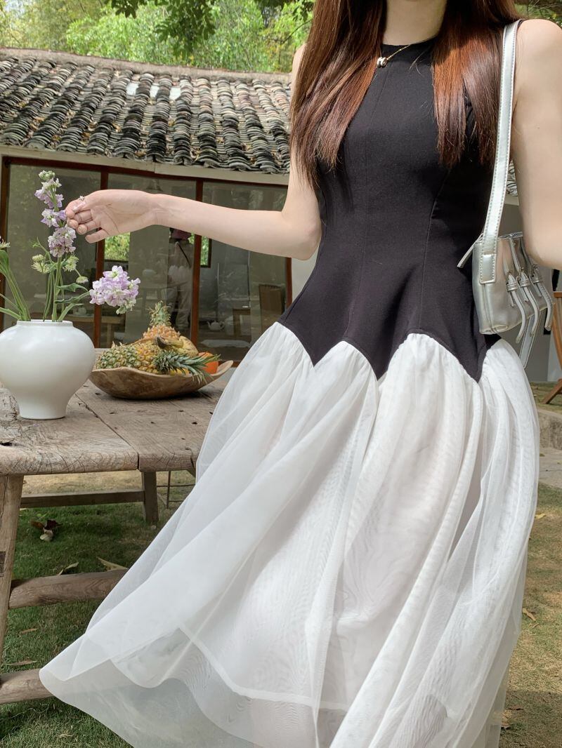 【dress】メッシュ切り替えワンピース G20894