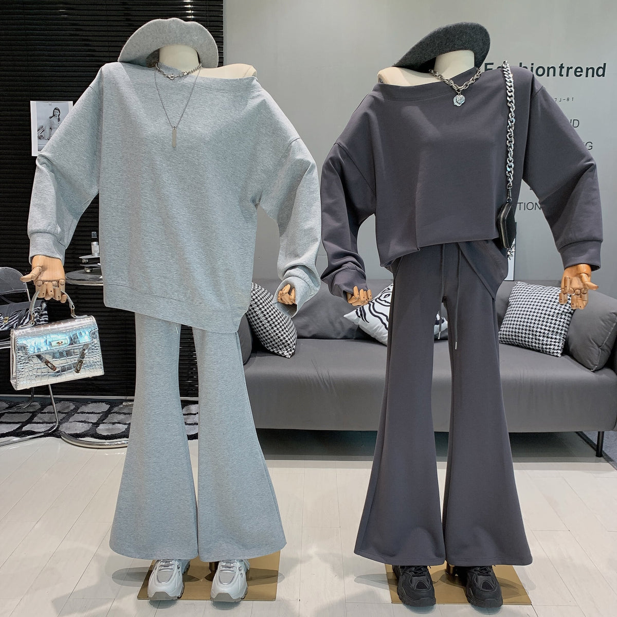 【set】オフショルダートップス×フレアパンツセット    N2732