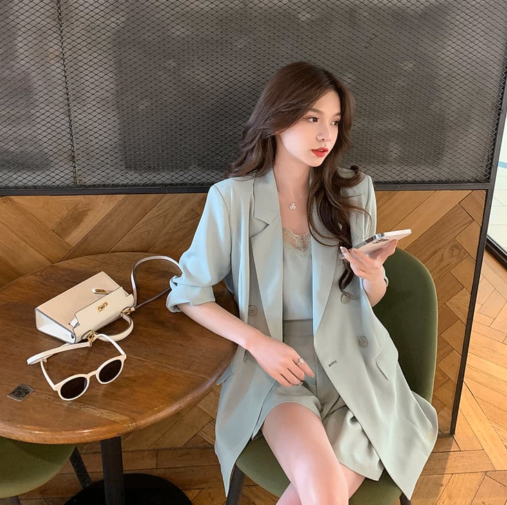 【set】スーツ+キャミソール+ショートパンツセットアップ G0387