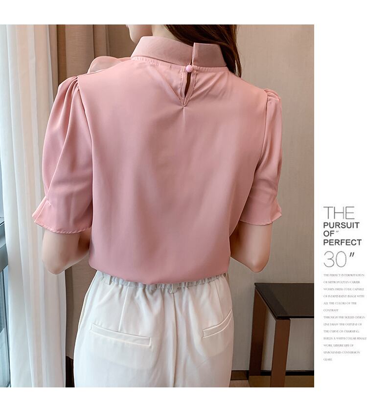 【tops】美人度アップ!スウィートリボンルーズシフォンパフスリーブフランス風シャツ G6683