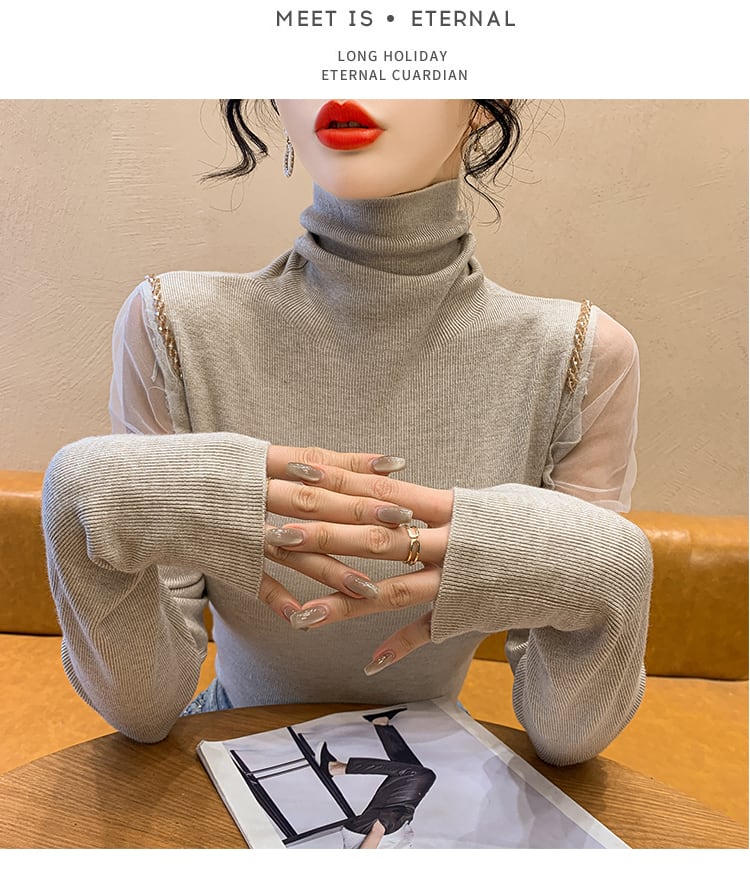 【tops】シースルーショルダーニットトップス　N2917