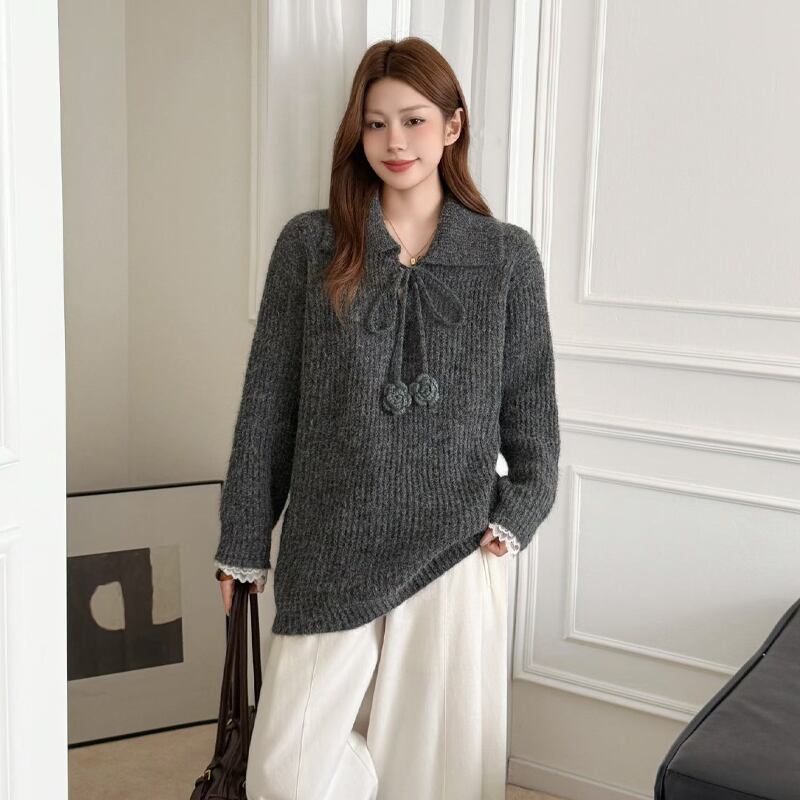 【tops】レースドッキングニットトップス Q7481