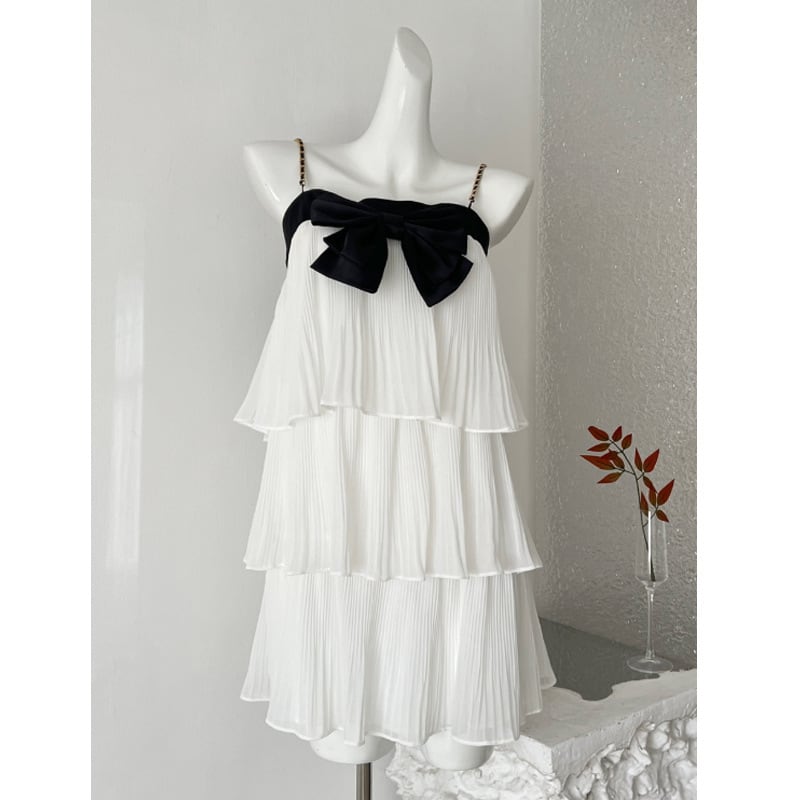 【dress】リボン付きティアードキャミワンピース Q8464