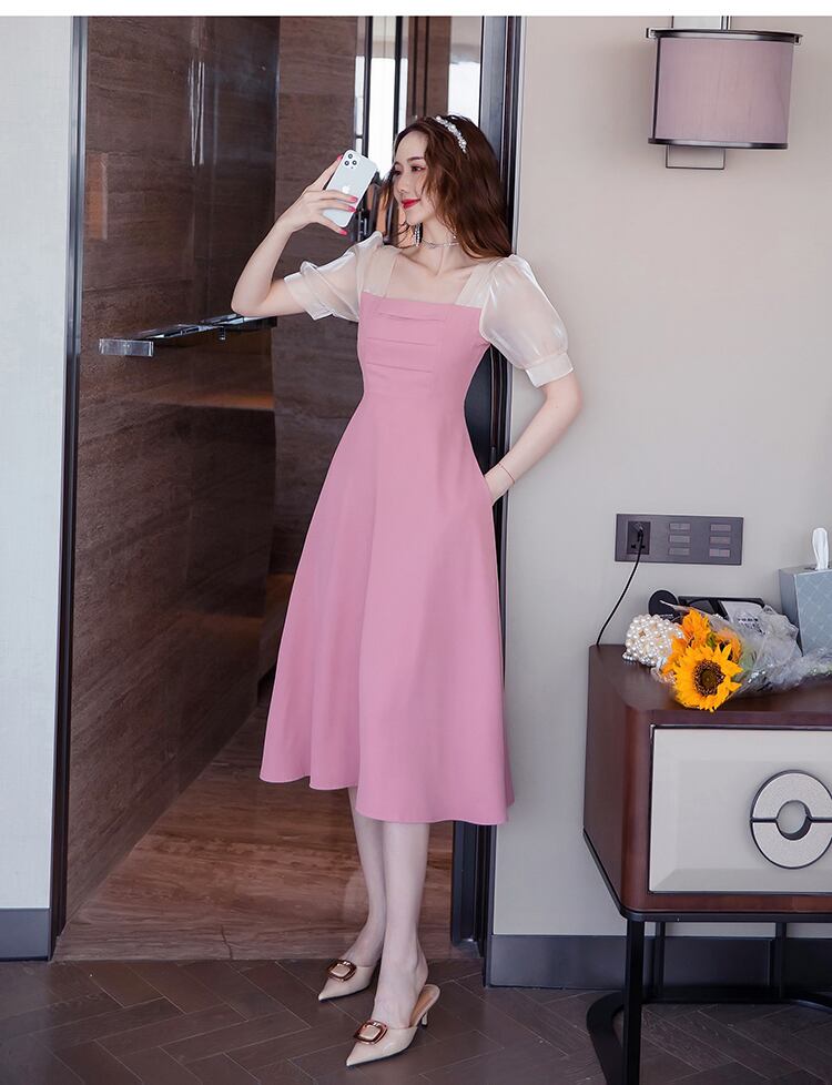 【dress】エレガント気質満点淑女スウィートスクエアネック切り替えワンピース G0180