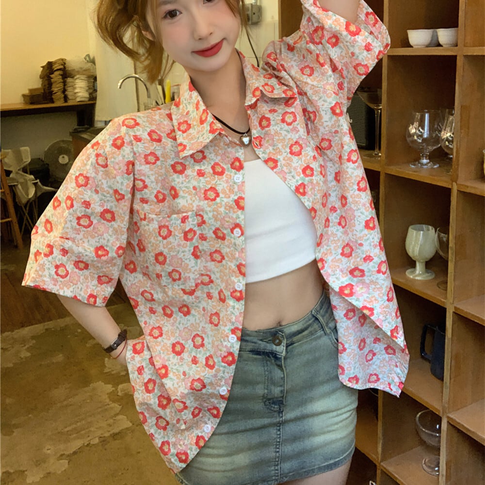 【tops】花柄シャツトップス　M25338