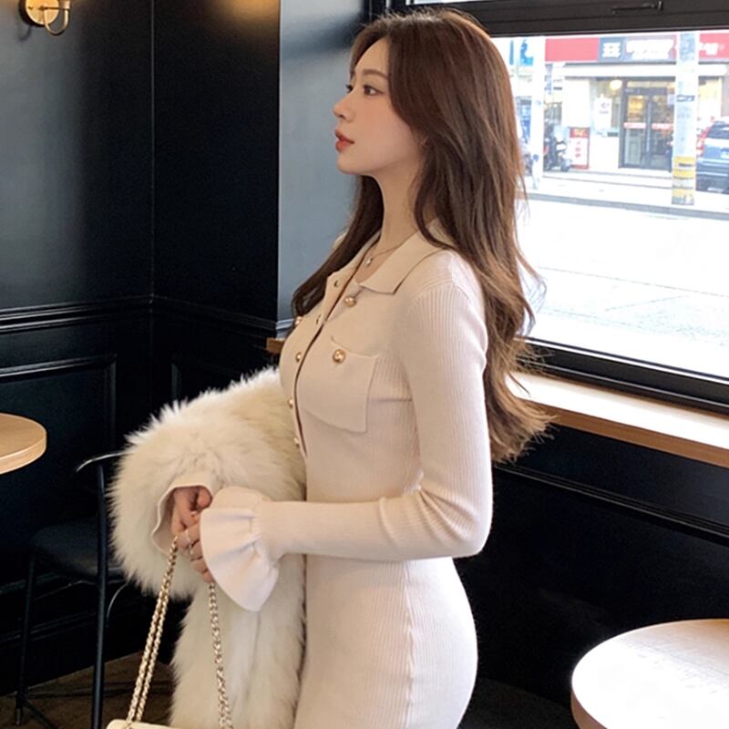 【dress】ポロネックニットワンピース Q759