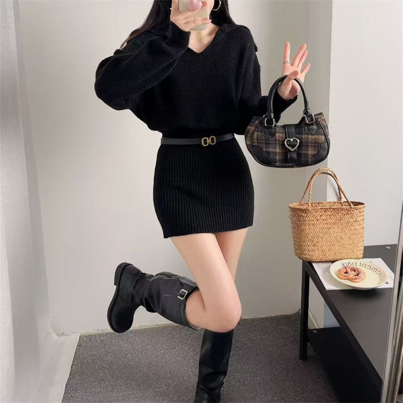 【dress】ニットミニワンピース Q7161