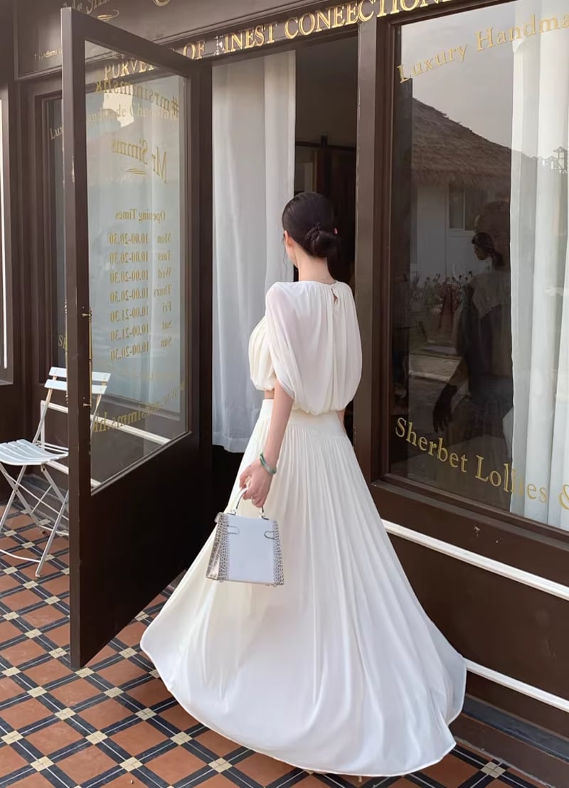 【set】フロントカットトップス×ロングスカートセット Q8381