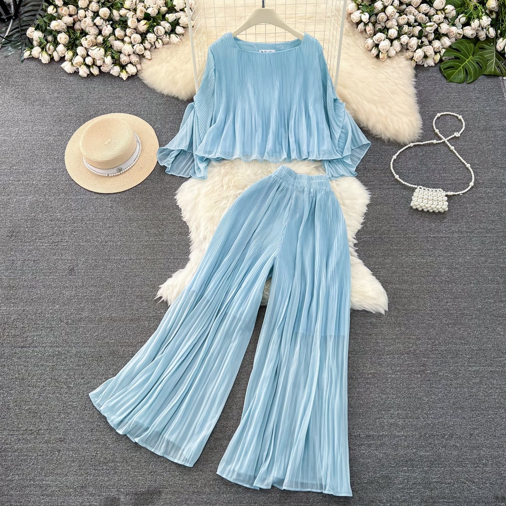 【set】シフォントップス+ガウチョパンツ２点セットG20355