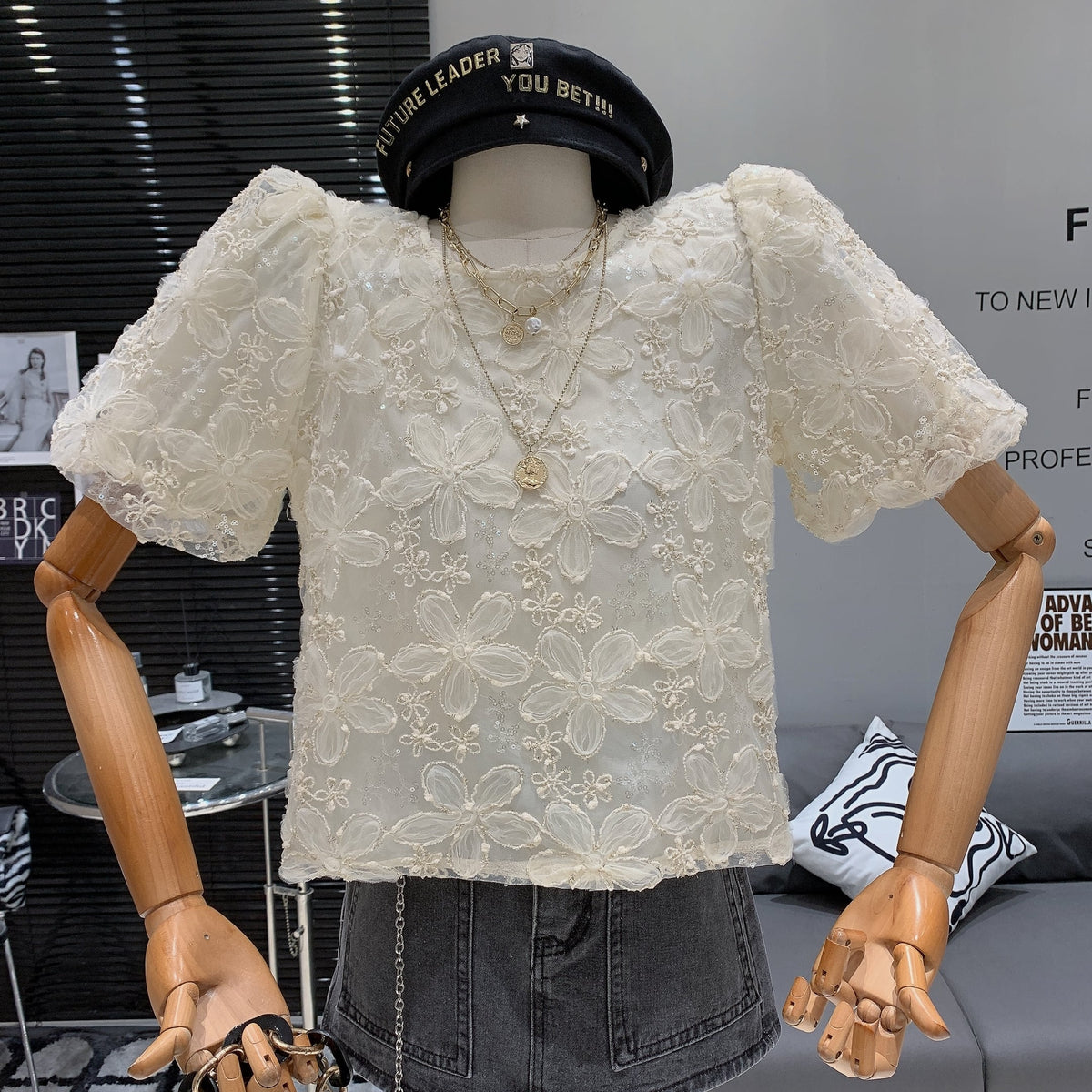 【tops】パフスリーブトップス　M24011
