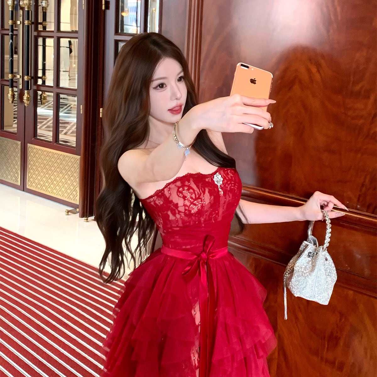 【dress】オフショルレースワンピース×チュールスカートセット　N3506