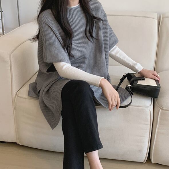 【tops】スリットケープニットジレ　M18411