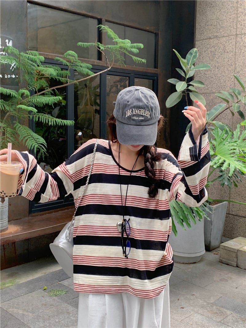 【tops】ボーダー柄長袖Tシャツ　M25169
