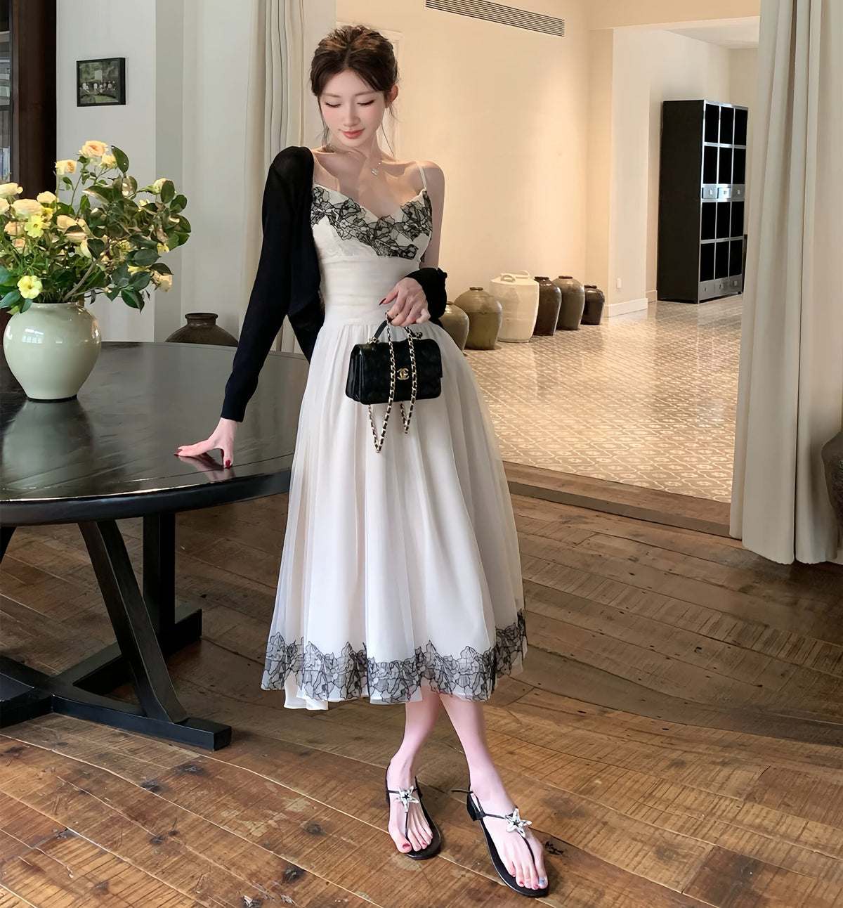 【dress】レースドッキングチュールキャミワンピース　N3553