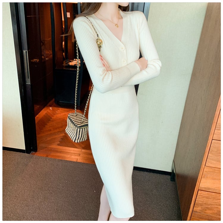 【dress】Vネックニットワンピース　M28210