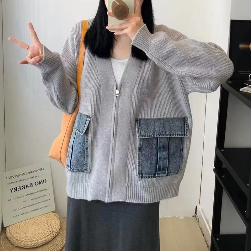 【outer】デニムドッキングニットカーディガン Q7254