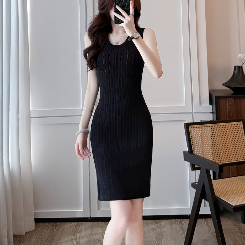 【dress】ノースリーブニットワンピース Q8488