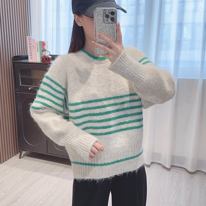 【tops】ボーダー柄ニットセーター　M27300