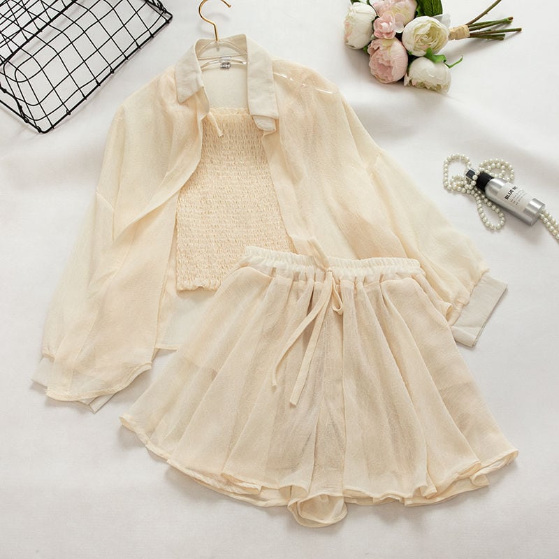 【set】カーディガン+キャミソール+ショートパンツ3点セットG21224