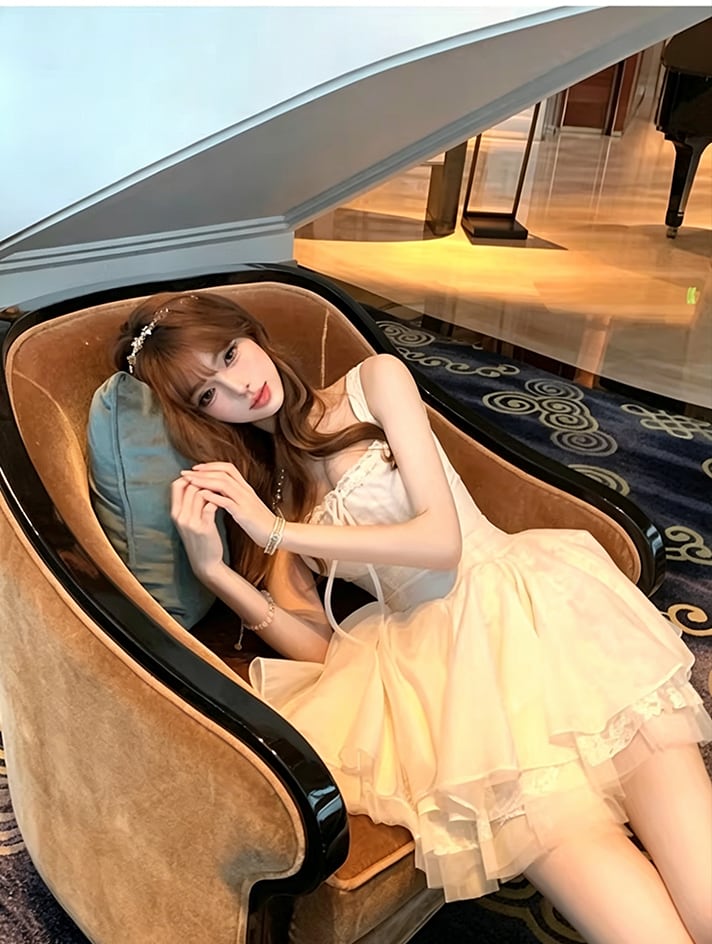 【dress】レースドッキングフレアワンピース Q8470