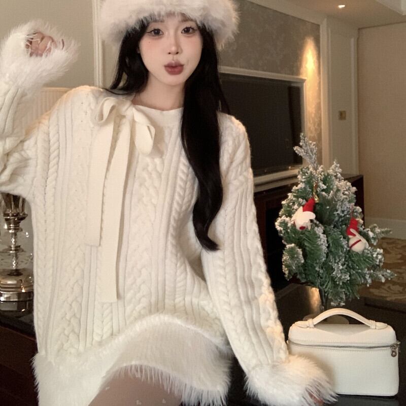 【tops】リボン付きファーニットセーター　M27535