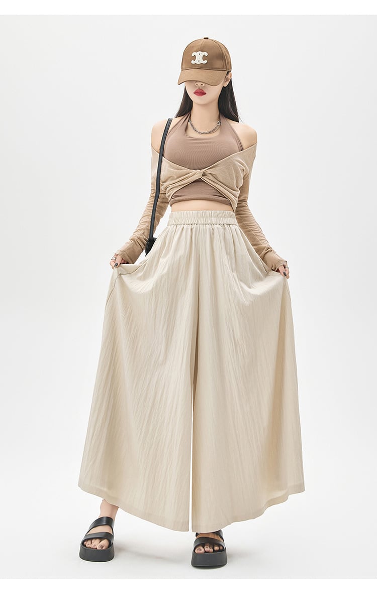 【bottoms】3色ウエストゴムガウチョパンツF7490