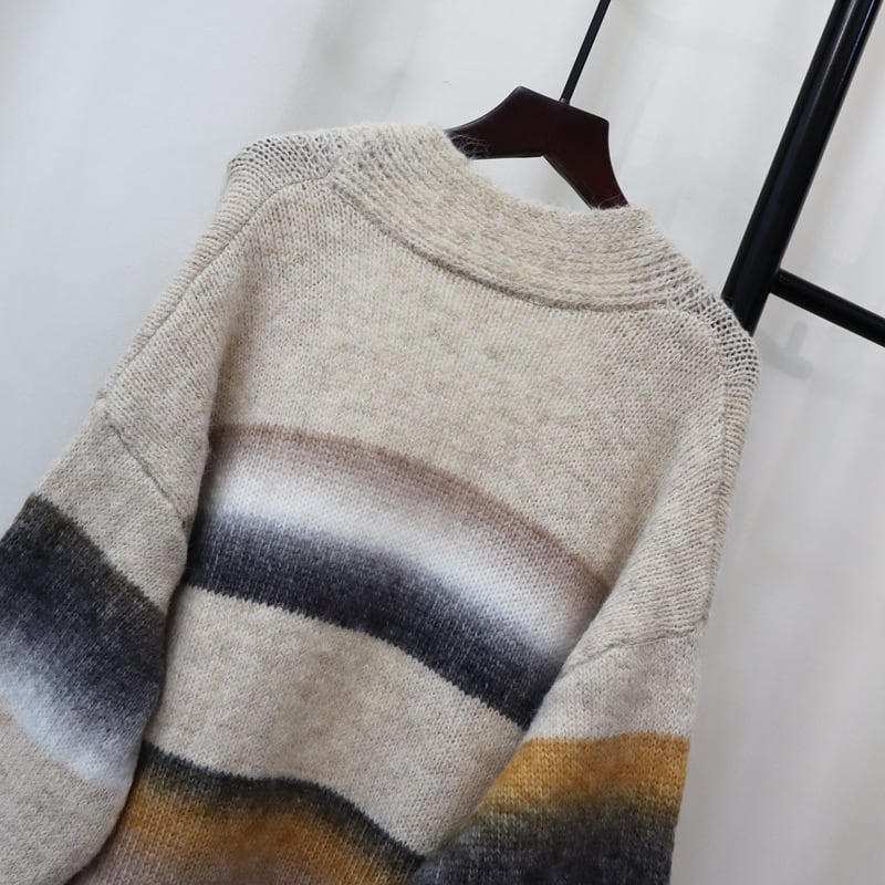 【outer】ボーダー柄ニットカーデ　M25595