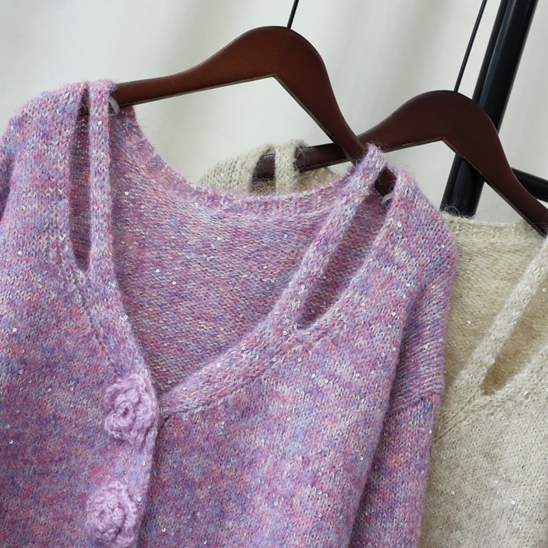 【outer】スパンコールニットカーデ　M28589