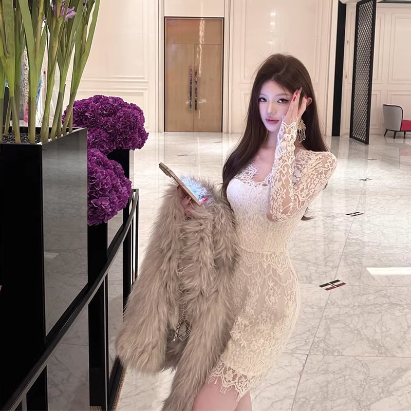 【dress】レースミニワンピース Q8343
