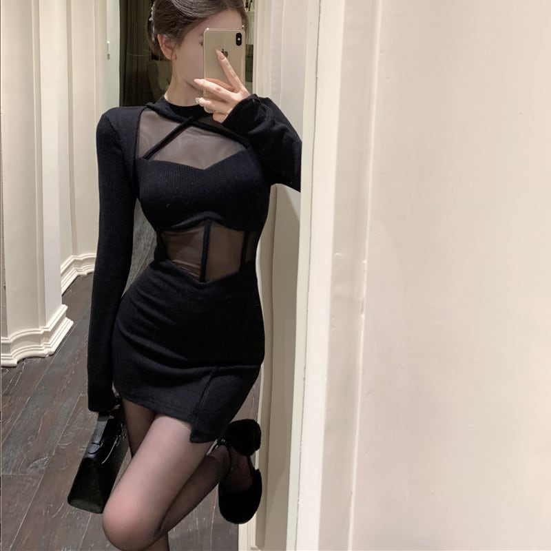 【dress】チュールドッキングワンピース Q7834