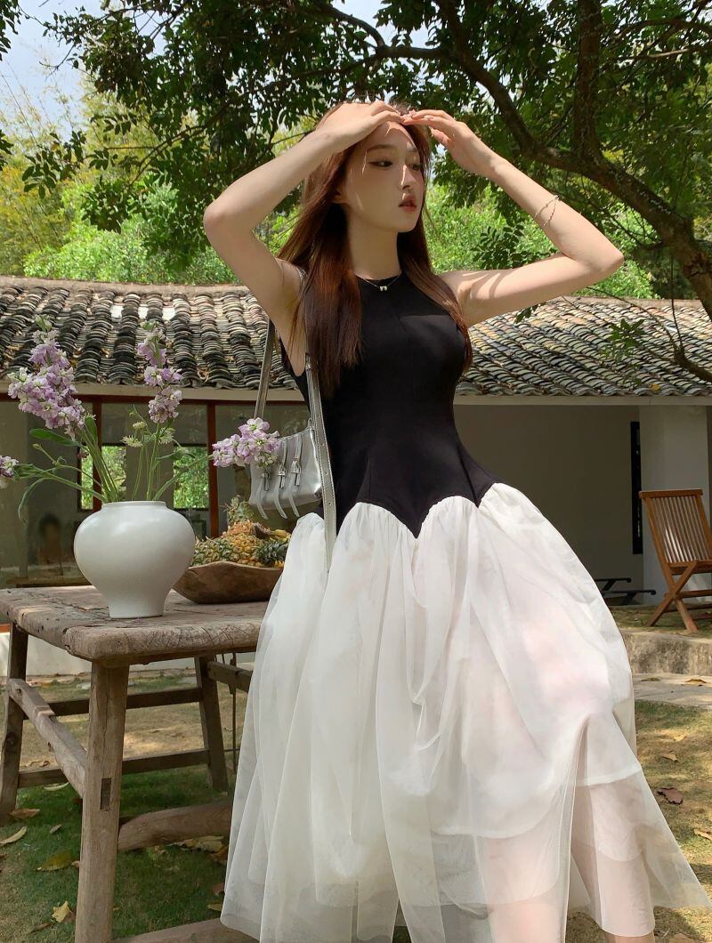 【dress】メッシュ切り替えワンピース G20894