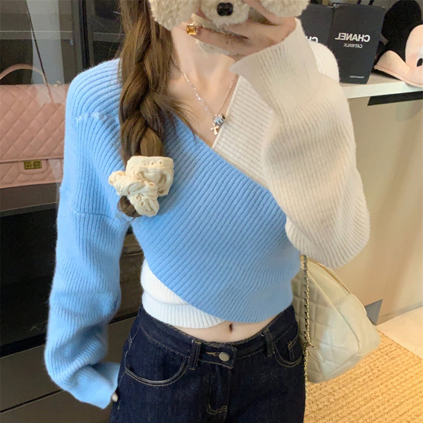 【tops】配色切り替えニットトップス　N2907