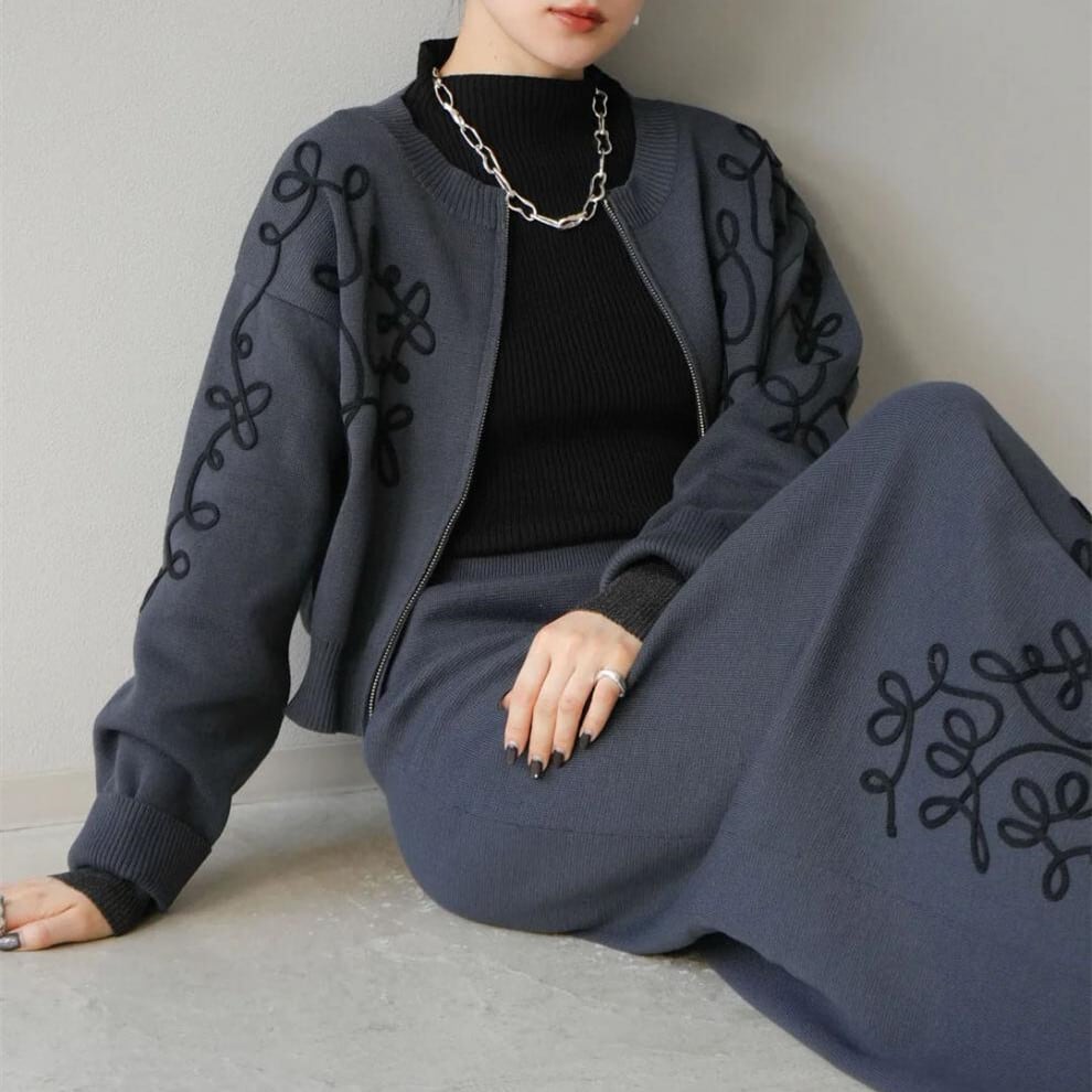 【set】ノーカラーショートジャケット×ロングスカートセット　N2751