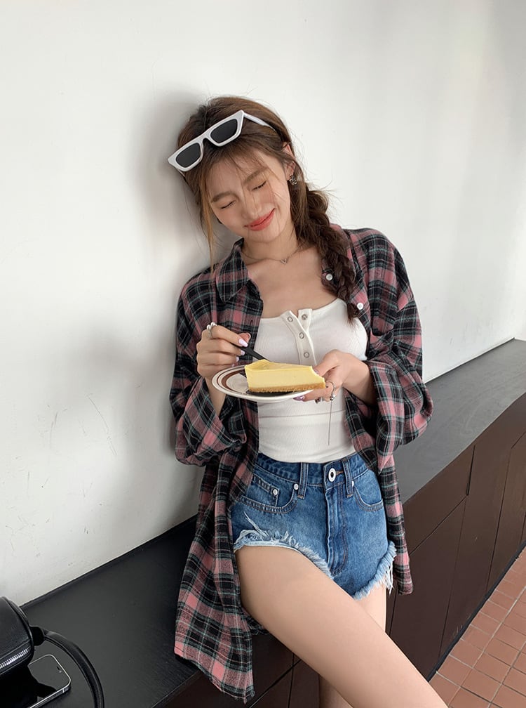 【tops】チェック柄シャツトップス　M25331