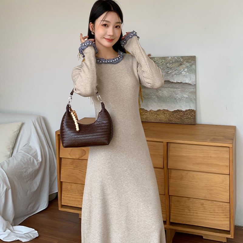 【dress】パール付きニットワンピース Q7053