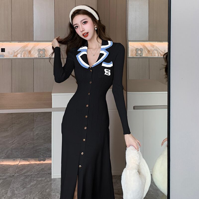 【dress】スリットニットワンピース　M28867