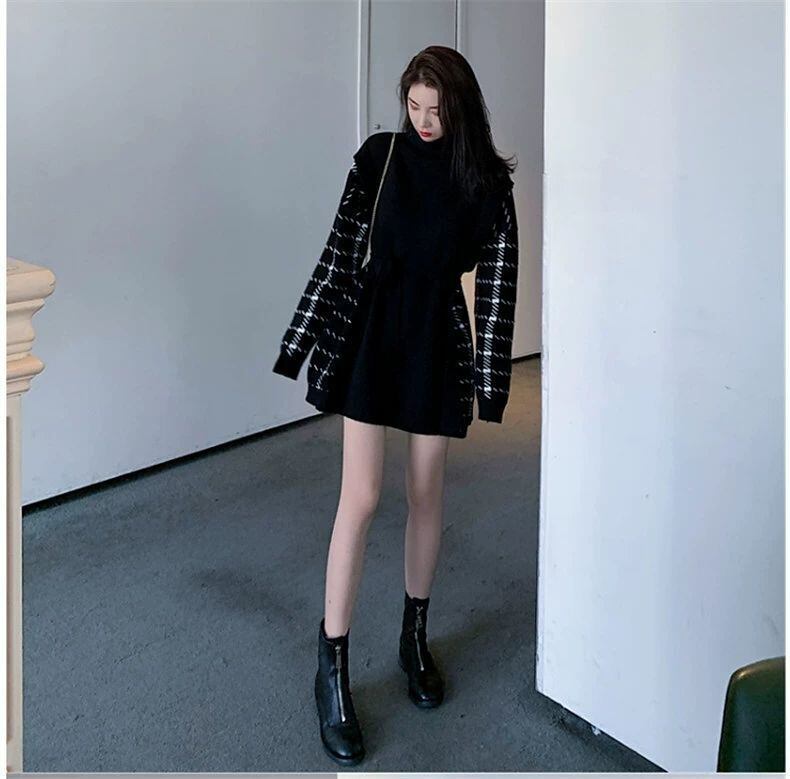 【dress】秋好感度UP!気質満点レトロチェック柄ニットワンピース G1796