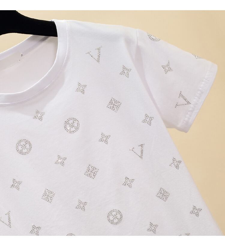 【tops】オシャレ度満点〜夏新作2色ラウンドネック半袖韓国ファッション人気着回しTシャツF2769