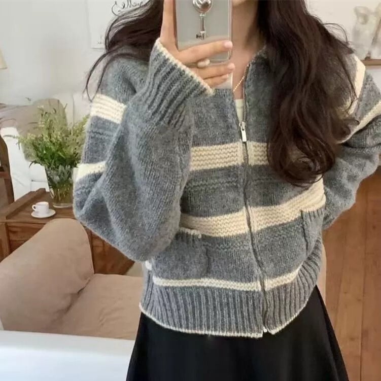 【outer】ボーダー柄ニットカーデ　M27799