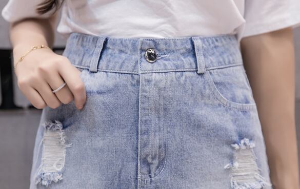 【bottoms】おすすめファッションレースハイウエスト切り替えゆったりデニムスカート